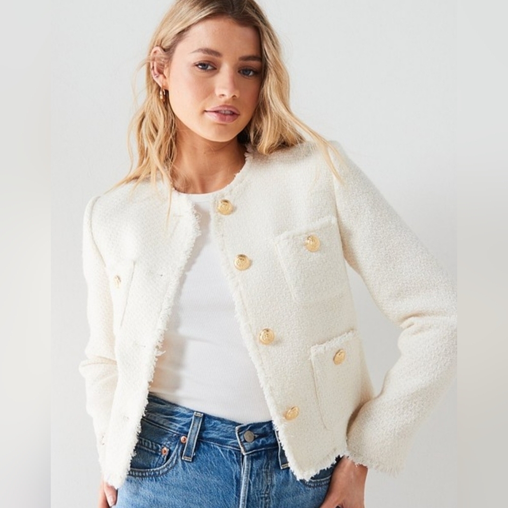 Dance & Marvel Elegant Ivory HEART Button-Up Blazer With Pockets